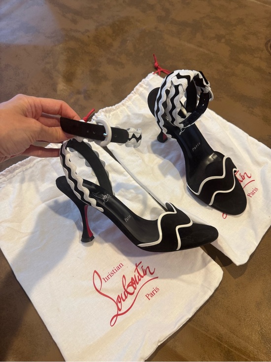Christian Louboutin Shoes - Christian Louboutin Corolobessa 85 Wavy
Suede Sandal Heels Size 39.5 Black